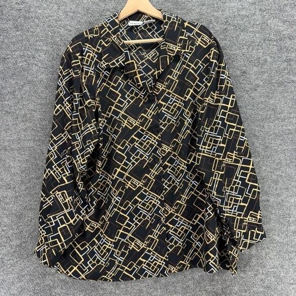 Liz Baker Tops - Liz Baker Shirt Women 2X Plus Black Geometric Button Up Collared Long Sleeve